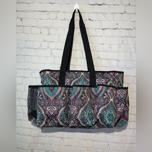 LoDrid multi pocket & compartment tote/organizer bag, teal & pink paisley print